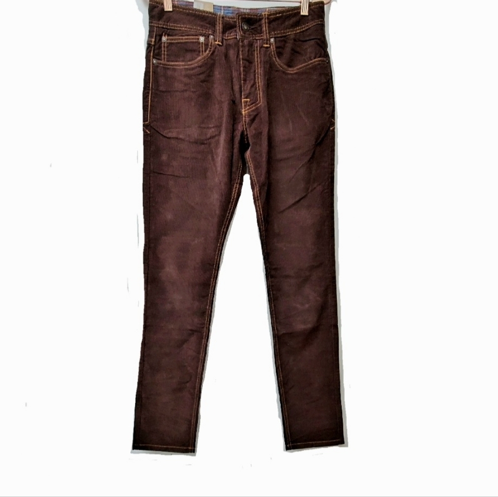 PrAna  Kravitz Organic Cotton Expresso Brown Corduroy Pants Slim Fit Size 28 New
